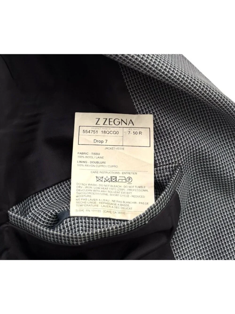 Z Zegna Men’s 100% Wool Blazer Jacket Blue/Gray Nailhead • 40R US | 50 EU
